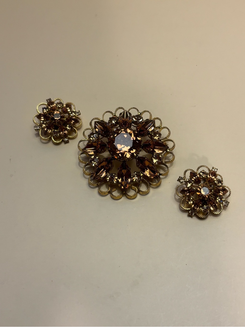 Austria Gold-Tone Crystal Floral Brooch and Earrings Set
